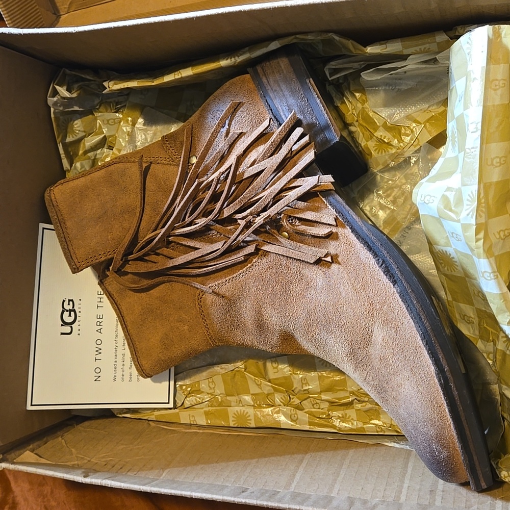 UGG Women's Brown Fringe Ankle Boots